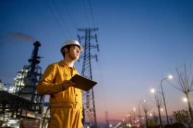 工人在化工厂夜景