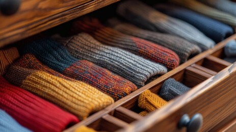 衣柜抽屉中的整齐袜子