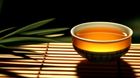 茶盏竹席静物图