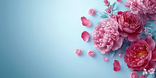 粉花蓝底浪漫花卉场景