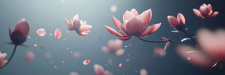 粉花蓝底浪漫花卉场景