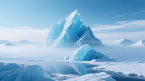 冰山矗立于宁静的极地海洋