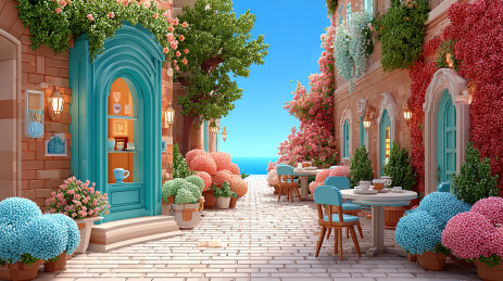 迷人的海滨咖啡巷