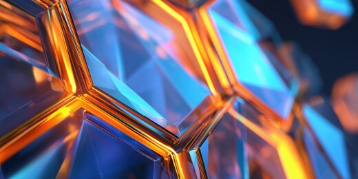 科技蓝色金色几何形状晶体结构3D立体背景