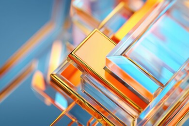 科技蓝色金色几何形状晶体结构3D立体背景