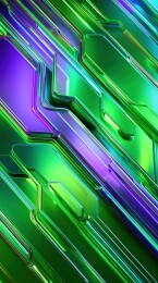 抽象科技感紫色绿色层叠几何形状晶体结构