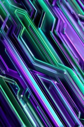 抽象科技感紫色绿色层叠几何形状晶体结构
