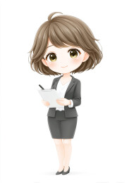 白色背景上一个可爱的卡通女秘书