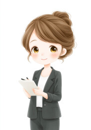 白色背景上一个可爱的卡通女秘书