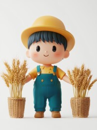 卡通男孩可爱风农耕展示场景