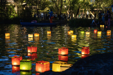 宁波月湖公园放河灯祈福活动