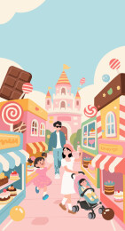 四口之家电商童话购物节矢量插画