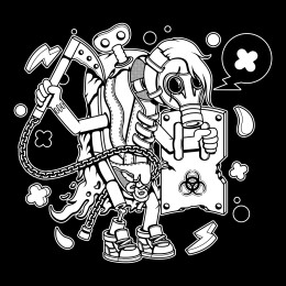 废土朋克防毒面具卡通角色插画