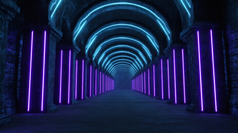 霓虹紫蓝拱廊神秘通道