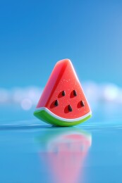 夏日清凉水面的彩色西瓜3D卡通立体插画