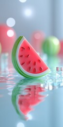 夏日清凉水面的彩色西瓜3D卡通立体插画