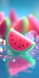 夏日清凉水面的彩色西瓜3D卡通立体插画