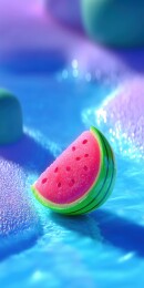 夏日清凉水面的彩色西瓜3D卡通立体插画