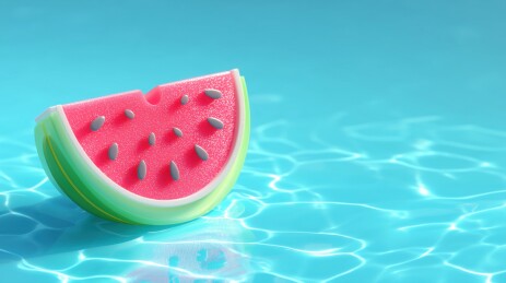 夏日清凉水面的彩色西瓜3D卡通立体插画
