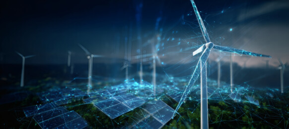 蓝色风电场夜色图景