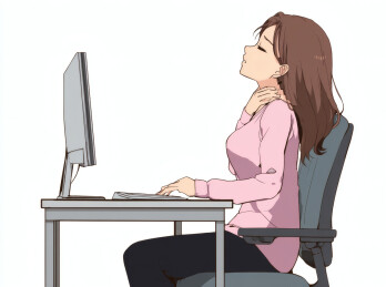 女子电脑前颈部不适