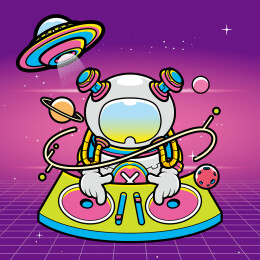 复古未来科技感太空宇航员DJ卡通插画