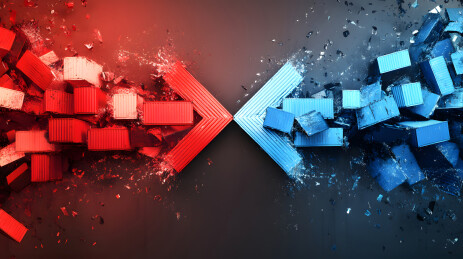 集装箱组成的箭头互相碰撞贸易战