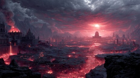 暗黑风格的奇幻熔岩世界场景