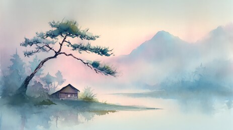 山居水月图