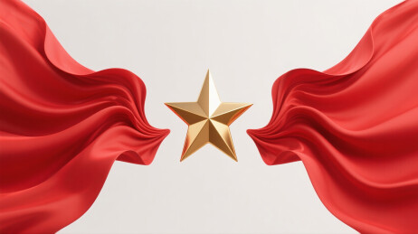 金色五角星红绸插画