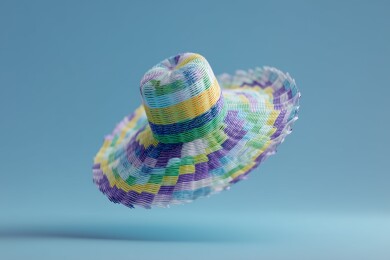 极简背景里的编织遮阳帽