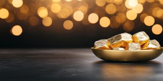 金光闪闪的金块盛在金碗里