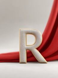 璀璨字母R与红绸背景