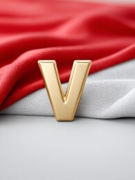 金色字母V与红白布料