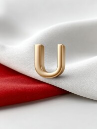 金色字母U与红白布料