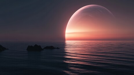 神秘行星与海洋的奇幻日落