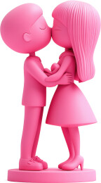 粉红色恋人亲吻雕塑