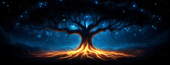 夜空繁星下的奇异树