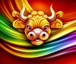 祥瑞金牛彩虹背景图