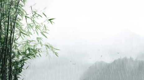 细雨竹影朦胧山景如画