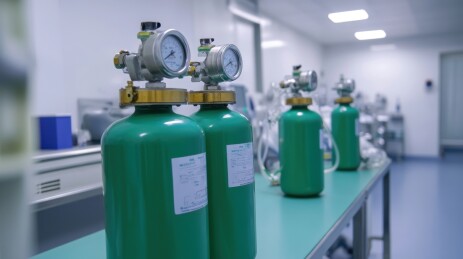 实验室中的绿色气体钢瓶