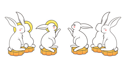 小白兔坐月饼上