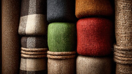 卷起的布料堆叠展示