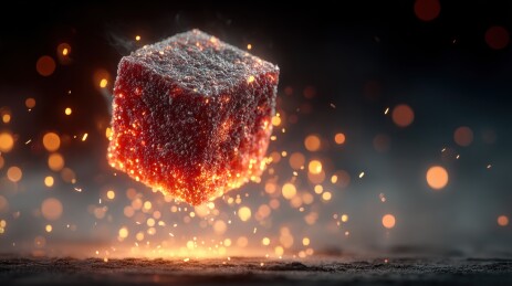 炽热立方体悬浮于火花之中