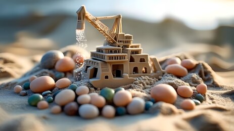 沙地上的微型建筑与起重机模型