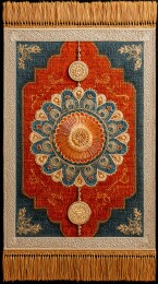 华丽织锦挂毯，中央装饰圆形花纹