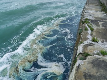 海浪冲击混凝土堤岸