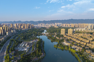 重庆璧山秀湖公园城市风光航拍