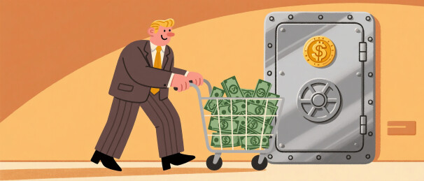 现金入保险柜的金融管理画面