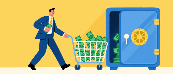 现金入保险柜的金融管理画面